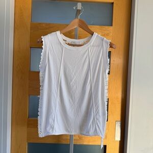Sandro White Lace Trim Tank Top